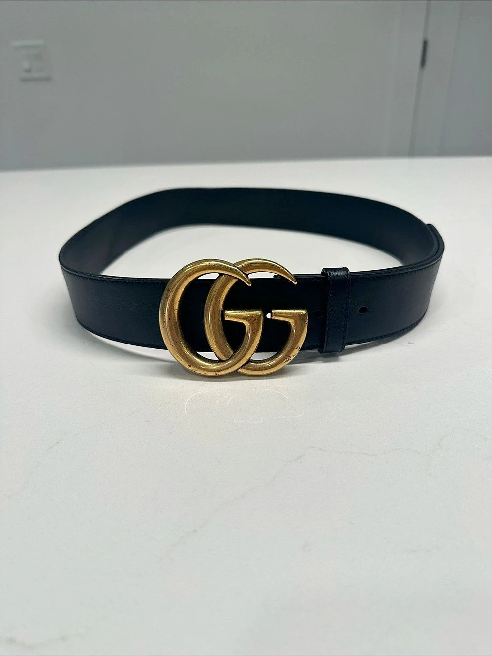 Gucci GG Marmont Wide Belt in Black & Gold